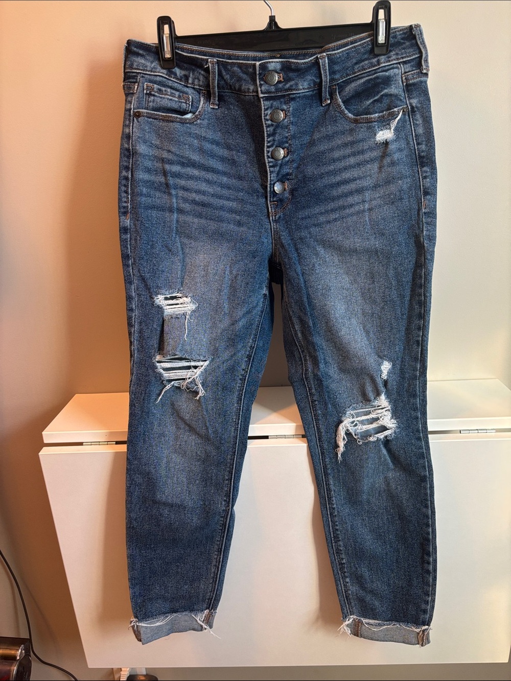 Old Navy Boyfriend Jeans in Dark Blue Distressed Wash